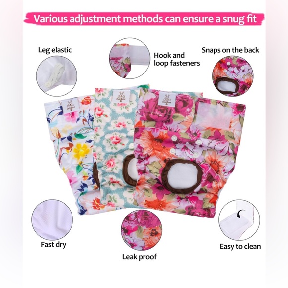 CuteBone Floral Dog Diapers Female 3pcs & 1 Suspender Small - Picture 3 of 6